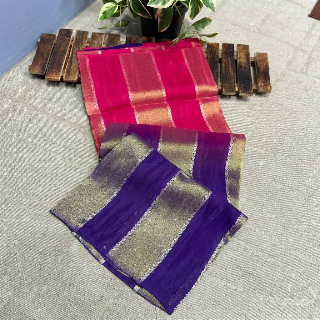 Vibrant 2D Mashru Satin Saree – Purple and Pink