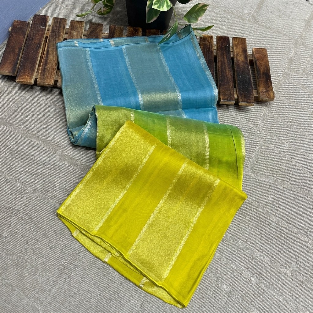 Vibrant 2D Mashru Satin Saree – Blue and Yellow