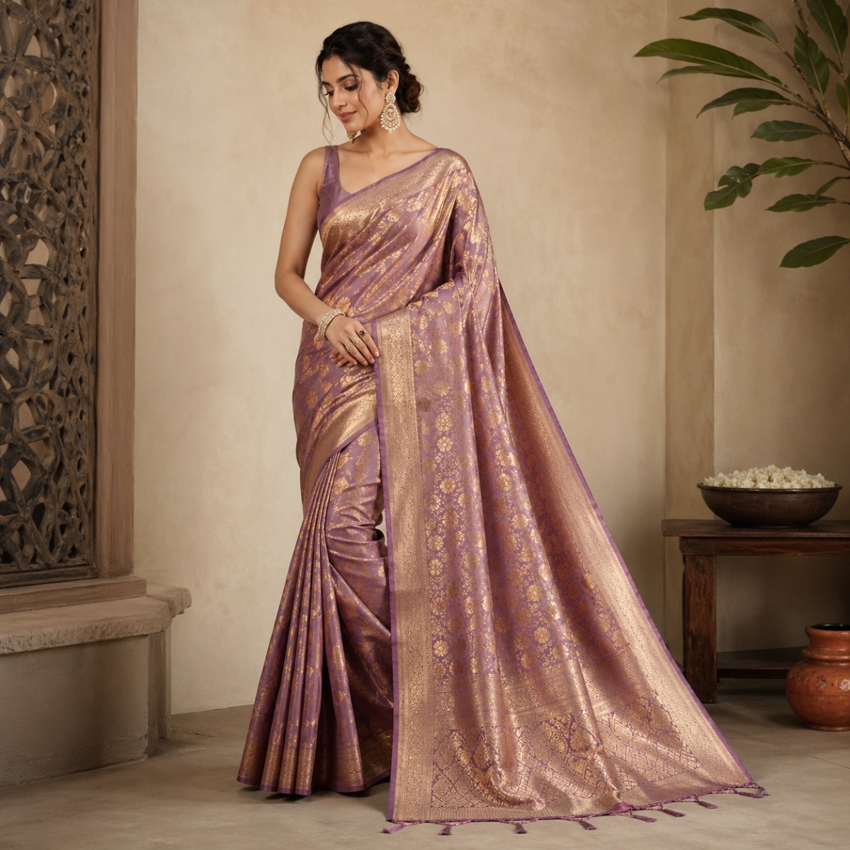 Royal Lavender Zari Elegance Saree
