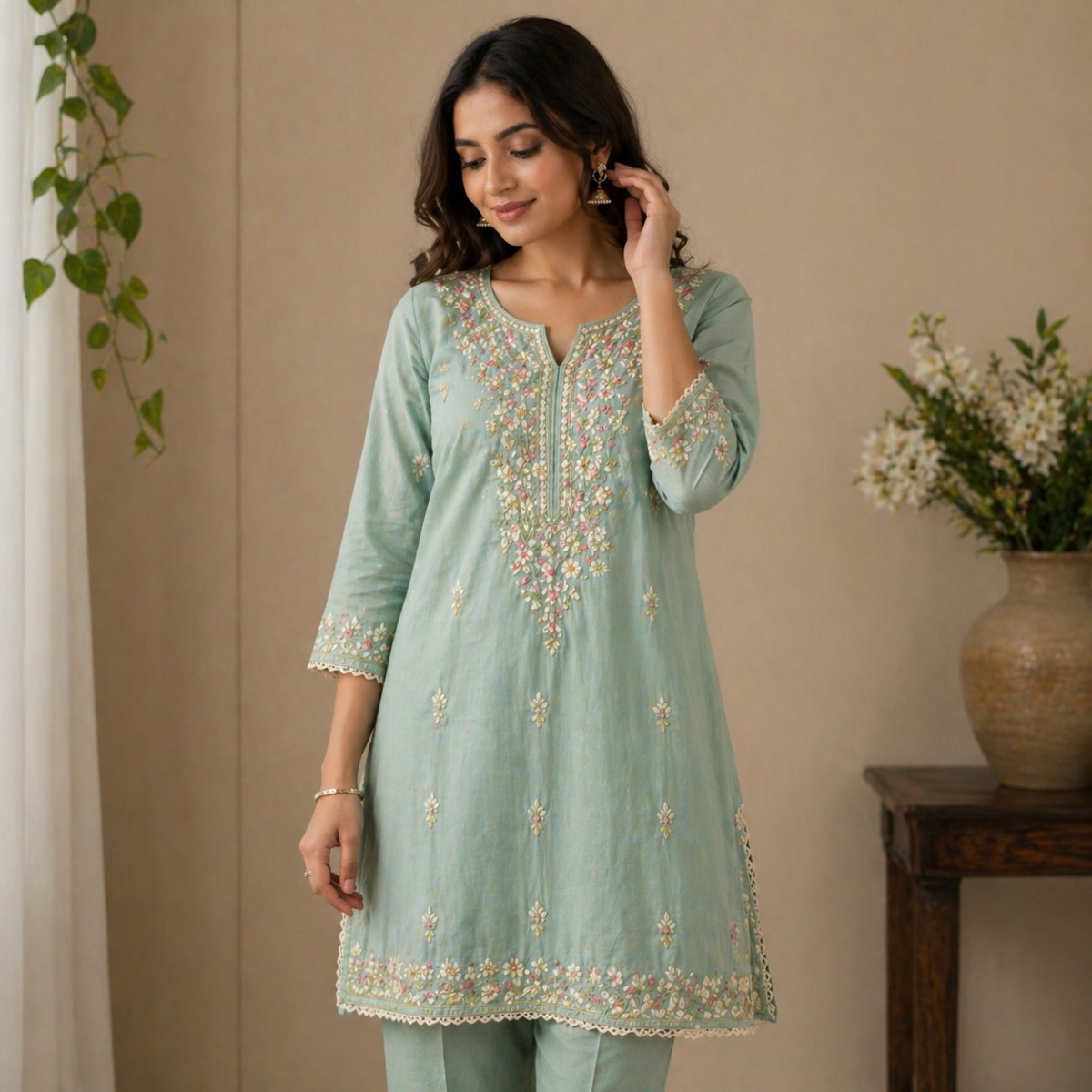 Blush Blue Handwork Embroidered Kurti