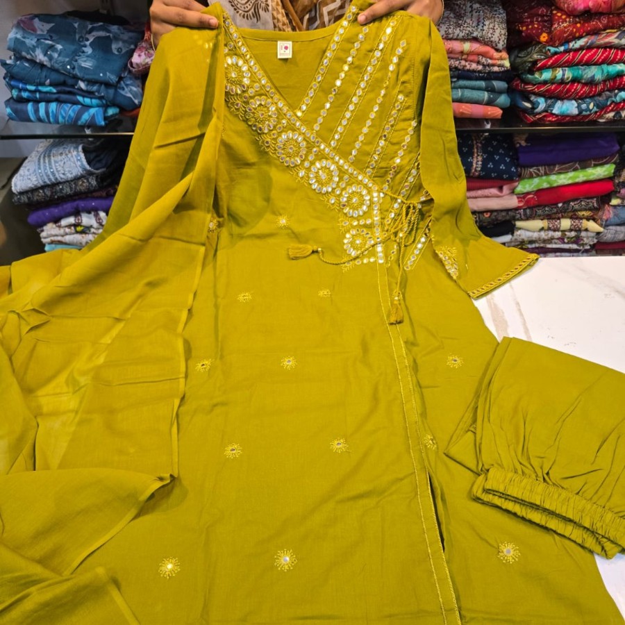 Olive Green Handwork Kurti 3PC Set with Dupatta