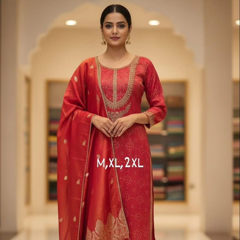 Elegant Red Embroidered Kurti 3PC Set with Dupatta