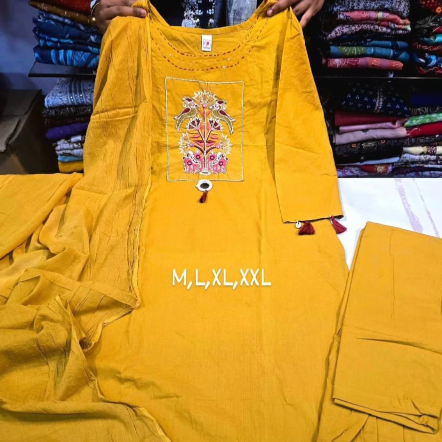 Mustard Handcrafted Embroidered Kurti Set