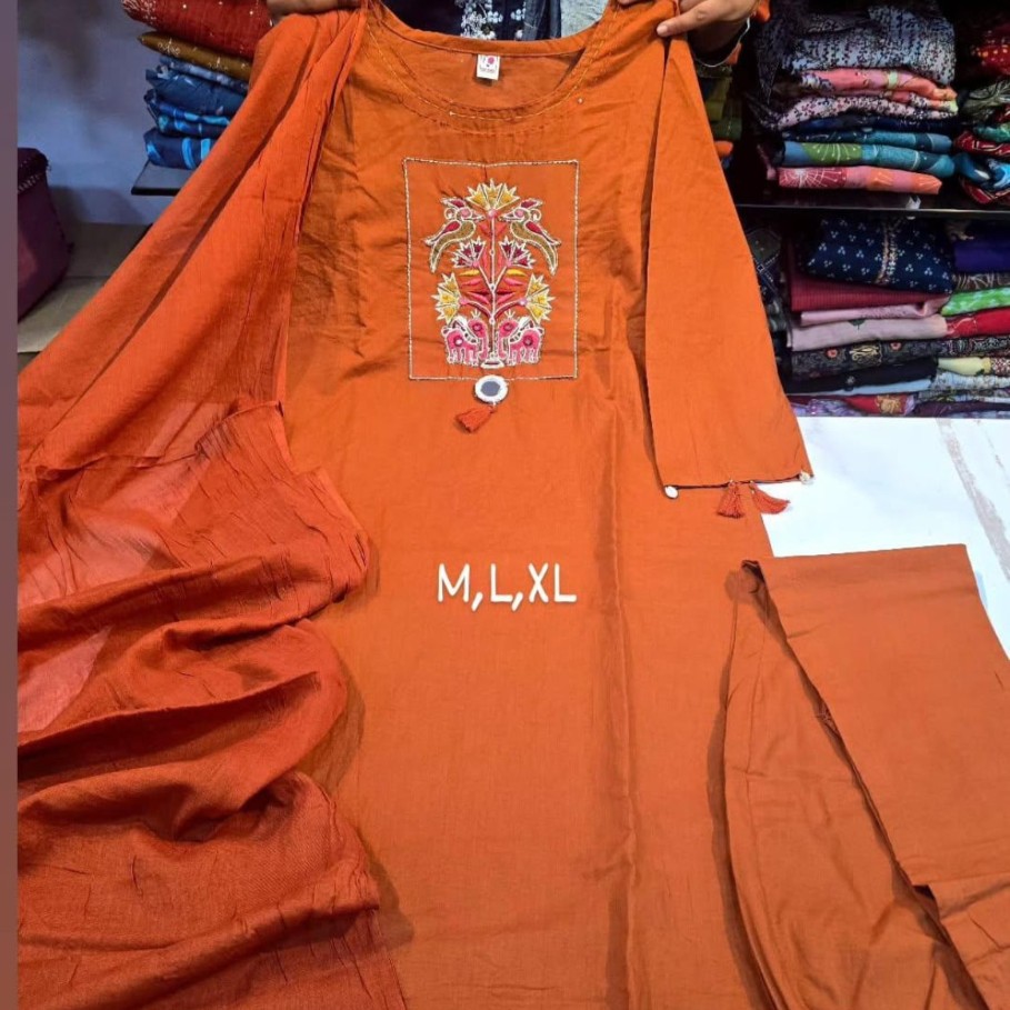 Rust Elegance Embroidered Kurti Set