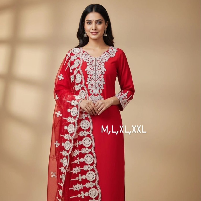 Ruby Elegance Embroidered Kurti Set