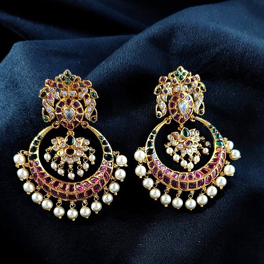 Traditional Kundan Pearl Chandbali Earrings