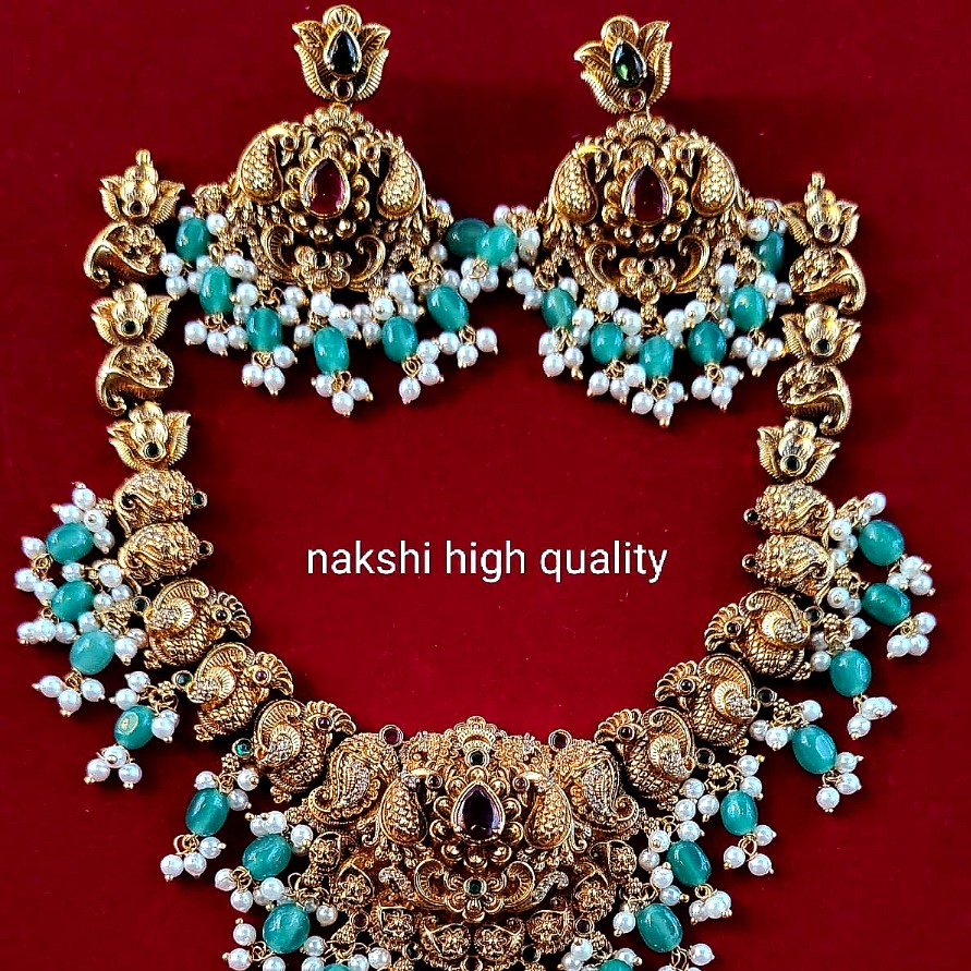 Nakshi Antique Peacock Temple Necklace Set