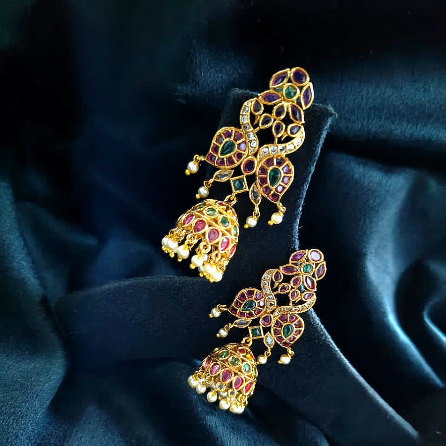 Kundan Peacock Jhumka Earrings