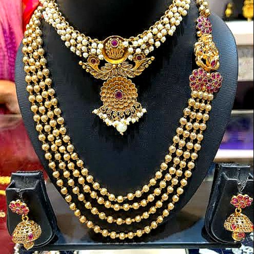 Antique Lakshmi Long Haram Necklace Set