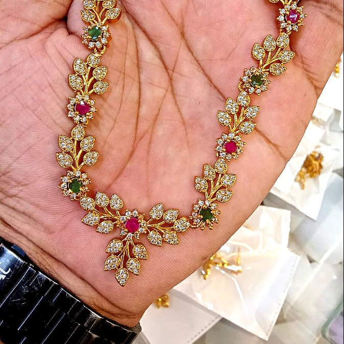 Floral Ruby Emerald CZ Necklace Set