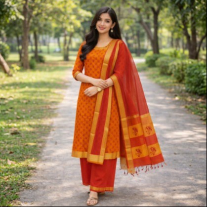 Mangalagiri cotton unstitched  3 pc suit MHD89