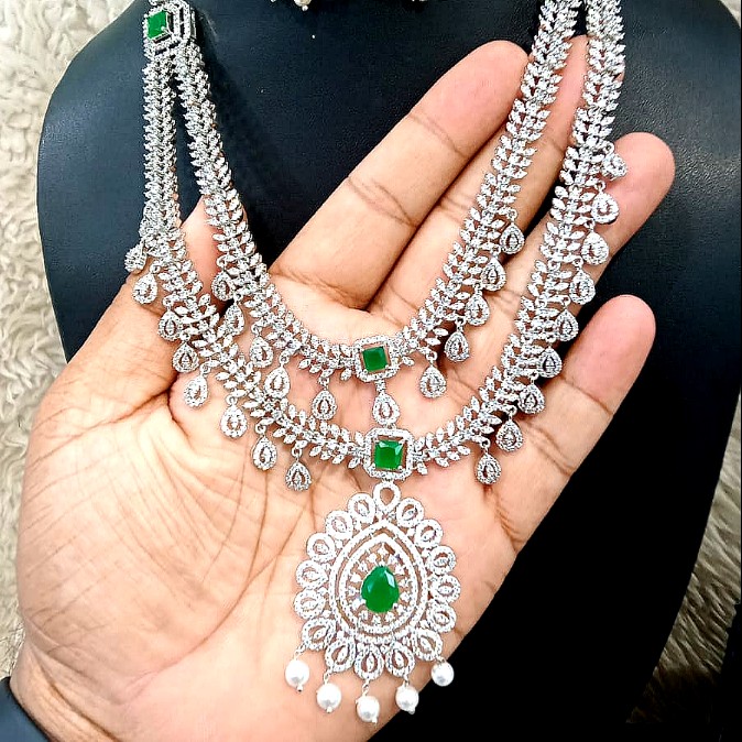 Emerald Diamond Layered Bridal Necklace Set