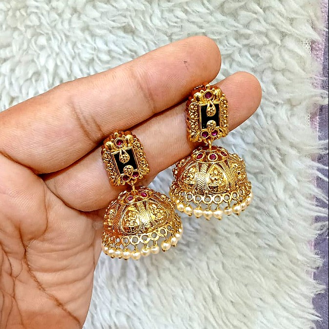 Lakshmi Temple Antique Jhumka Earrings