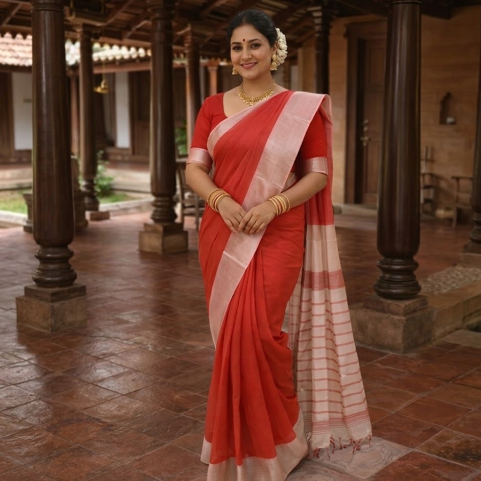 Classic Coral Silk Saree