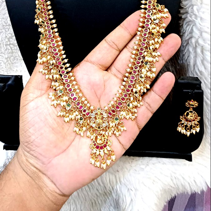Lakshmi Ruby Pearl Long Haram Set
