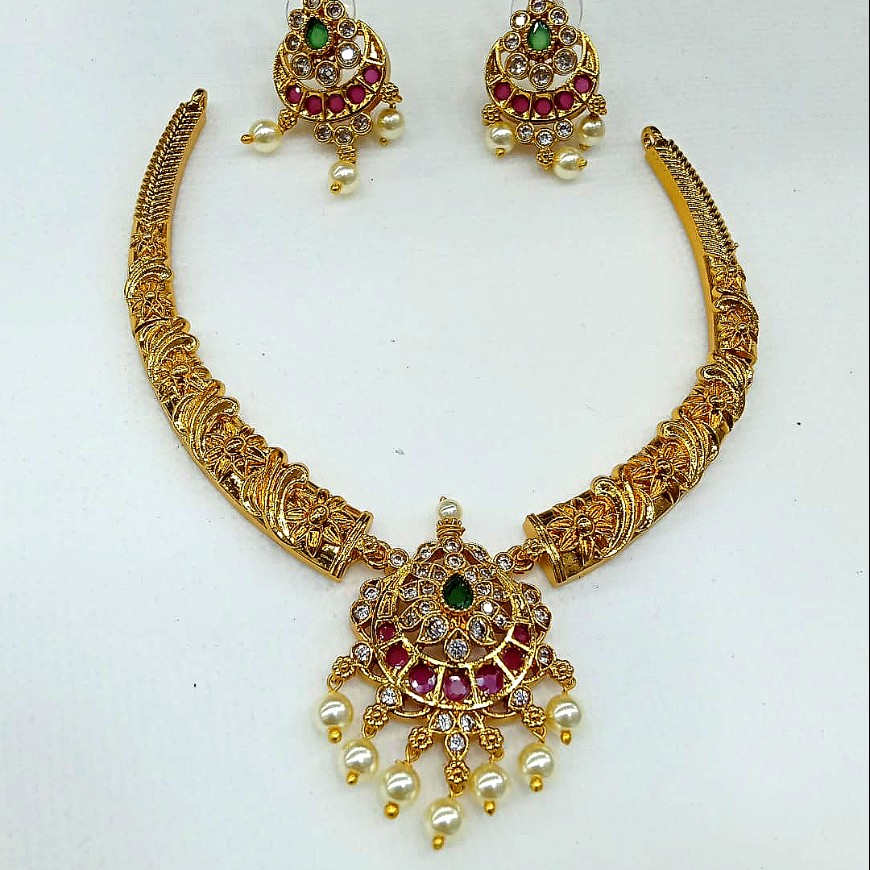 Antique Kundan Floral Choker Necklace Set