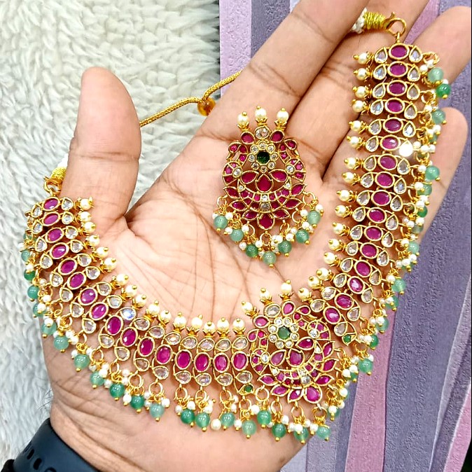 Ruby Emerald Lakshmi Choker Set