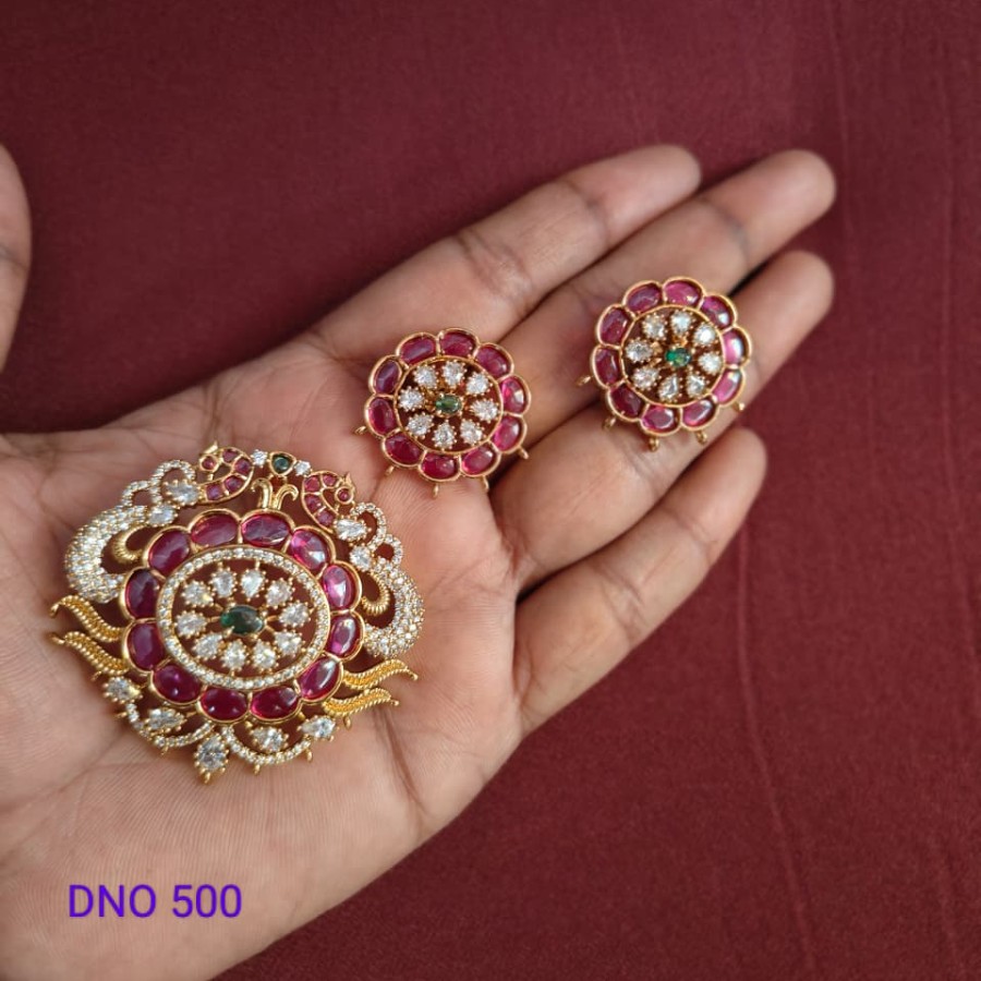 Floral Ruby Stone Bridal Pendant Set