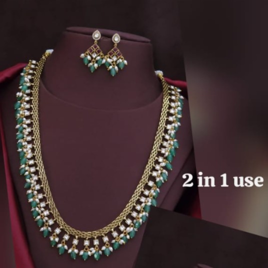 Dual Style Emerald Beaded Layered Necklace Set