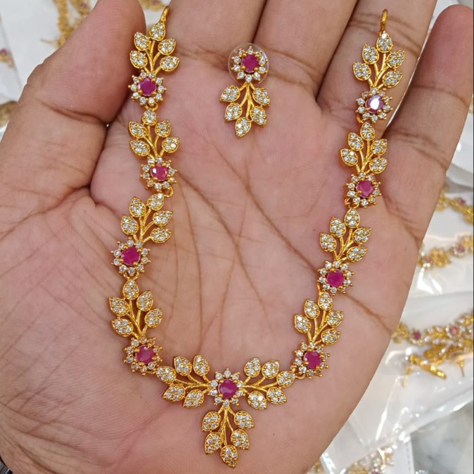 Floral Ruby Stone Necklace Set