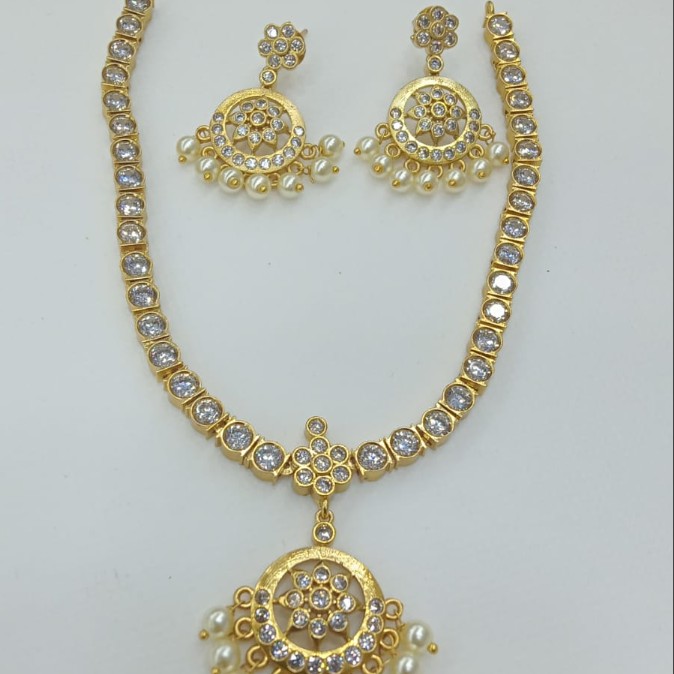 Classic CZ Pearl Pendant Necklace Set