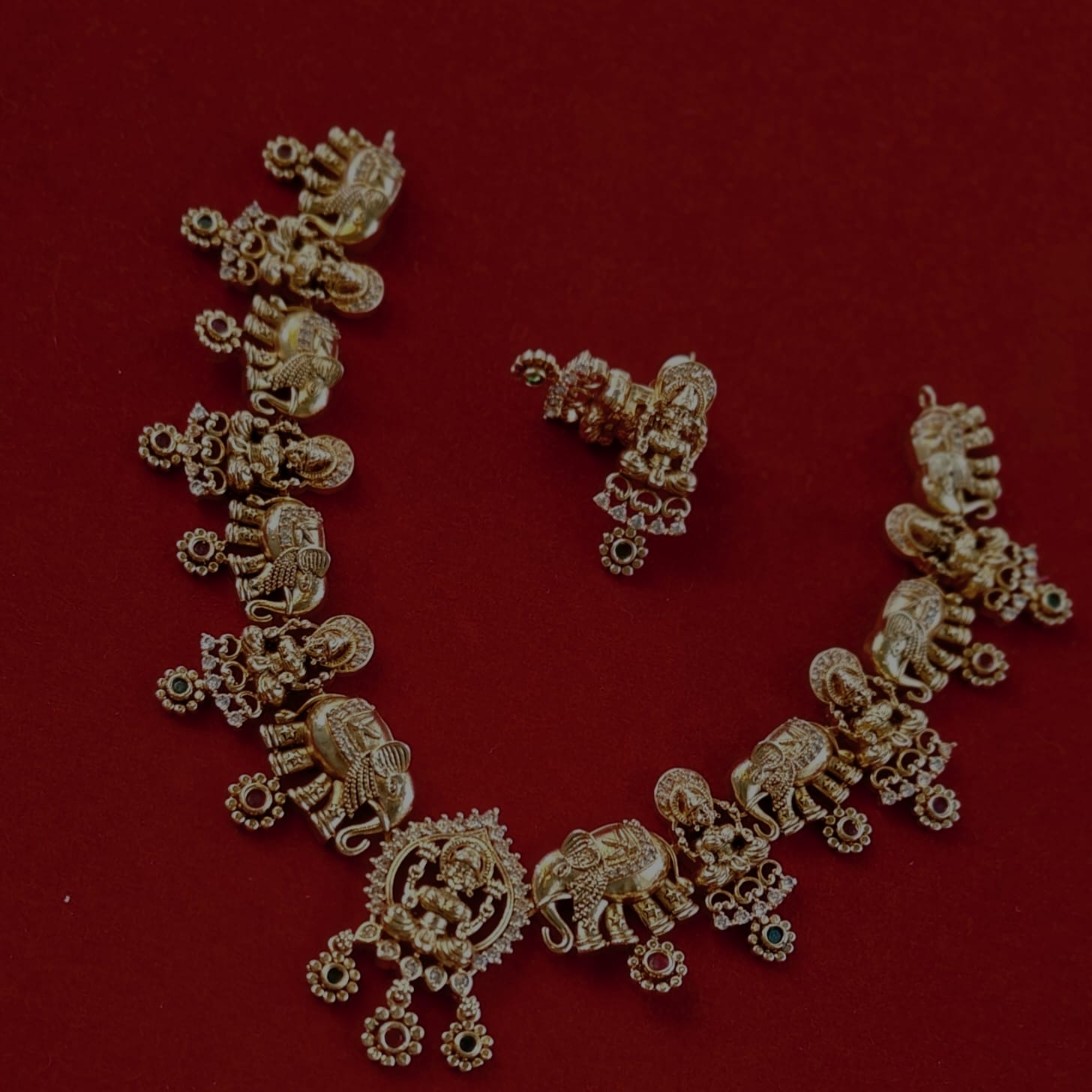 Nakshi Elephant Temple Necklace Set