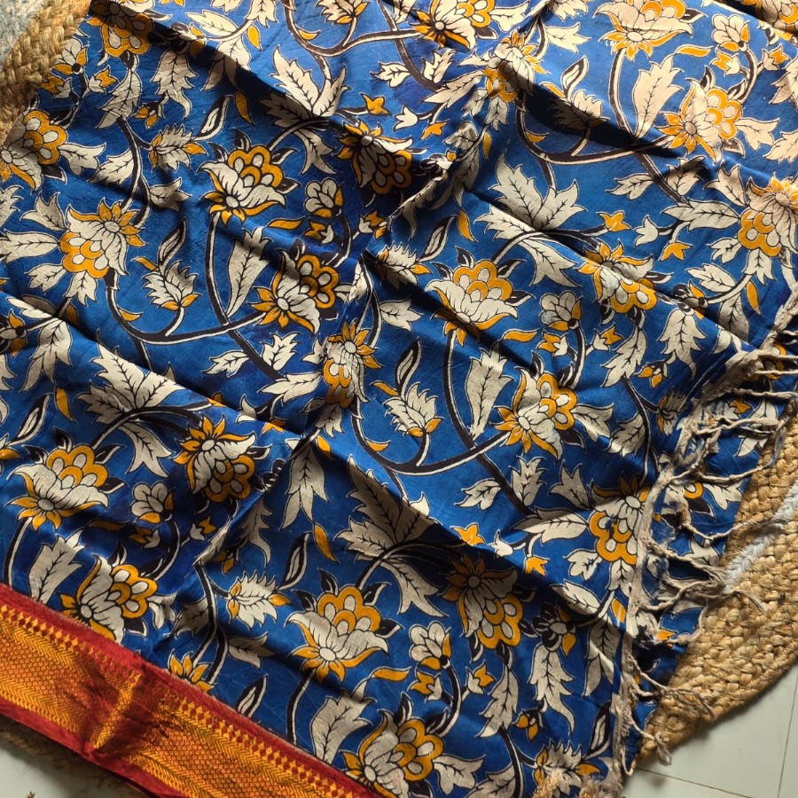 Royal Indigo Floral Kalamkari Dupatta