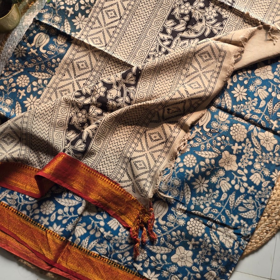 Classic Indigo Fusion Kalamkari Dupatta