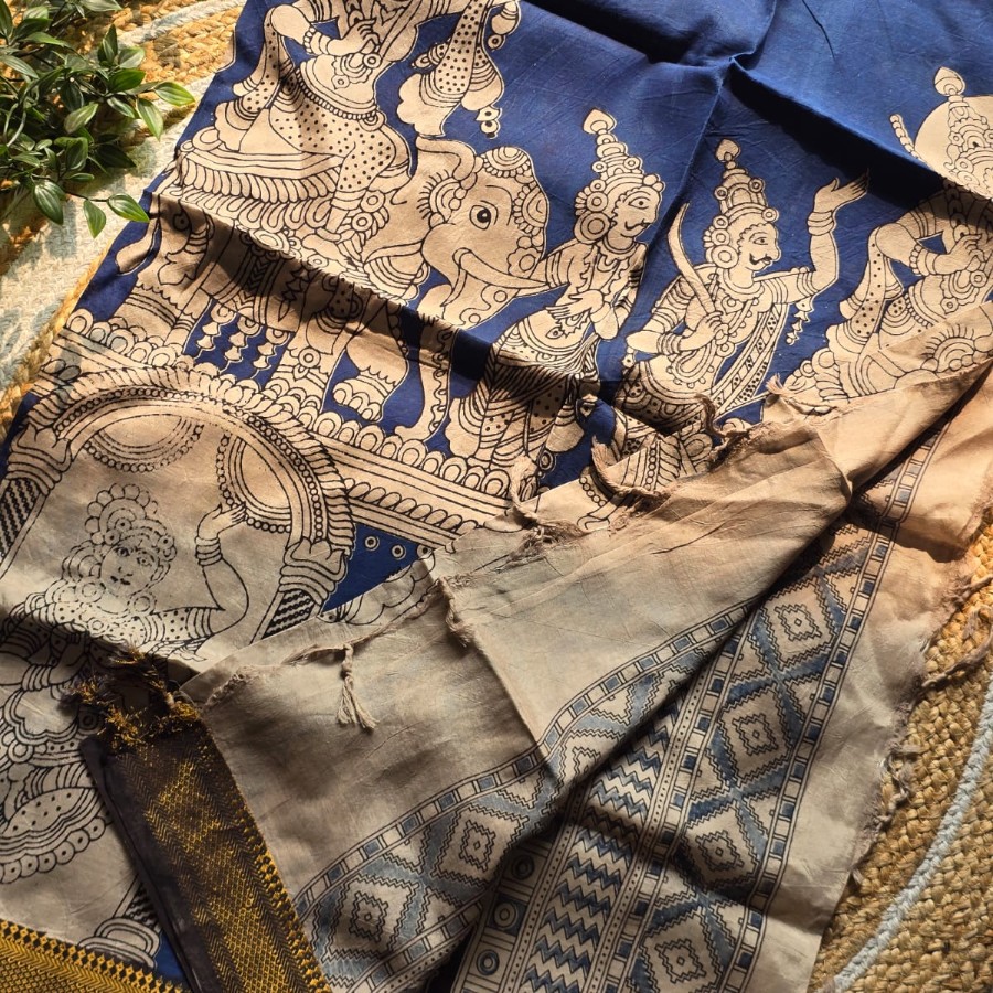 Royal Mythology Indigo Kalamkari Dupatta