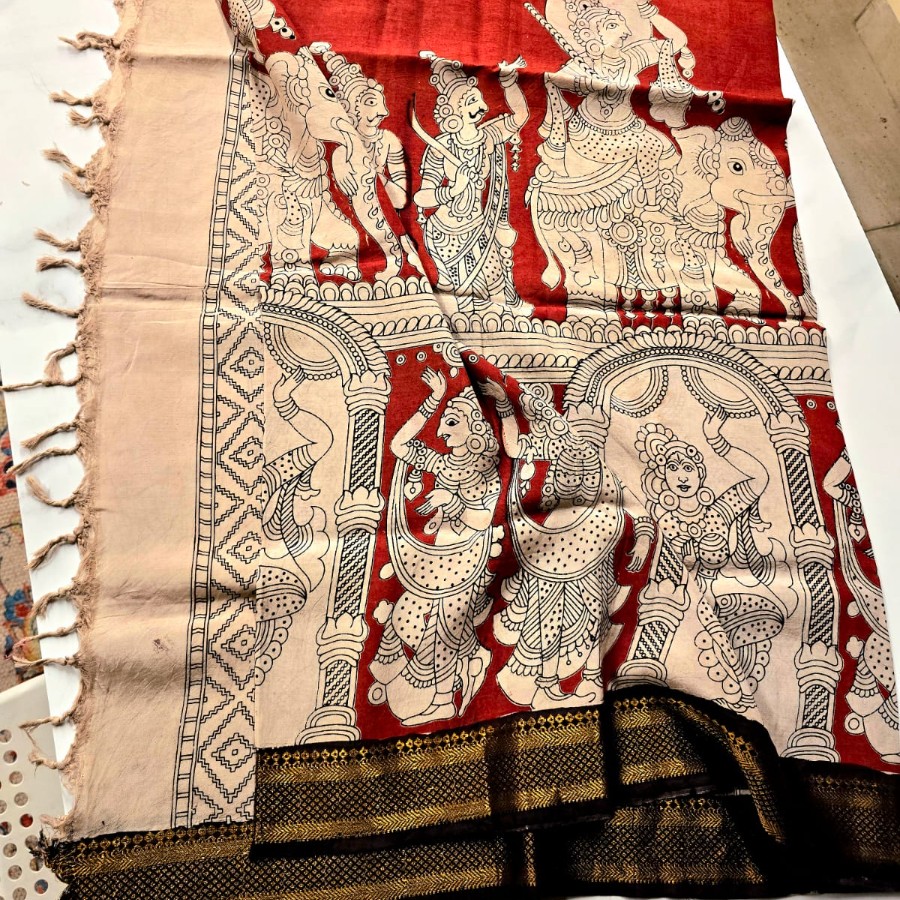 Divine Red Heritage Kalamkari Dupatta