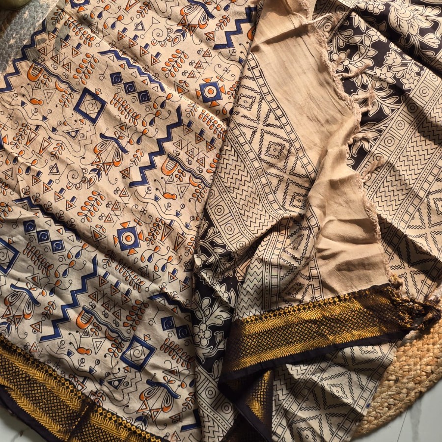 Tribal Geometry Kalamkari Dupatta