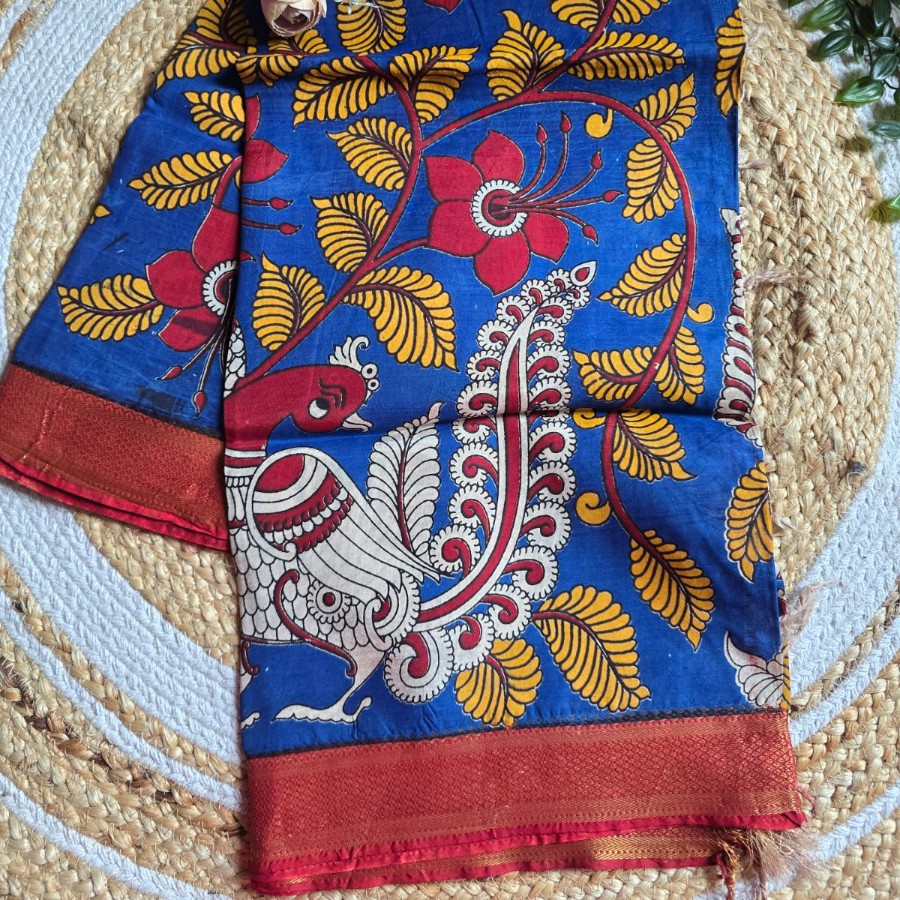 Royal Peacock Bloom Kalamkari Dupatta