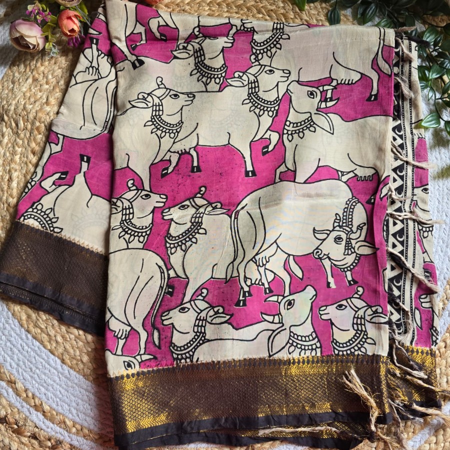 Rustic Cattle Art Kalamkari Dupatta