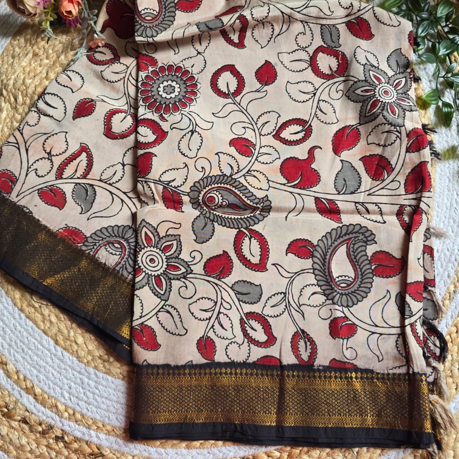 Elegant Paisley Bloom Kalamkari Dupatta