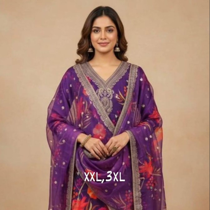 Royal Violet Floral Kurta Set