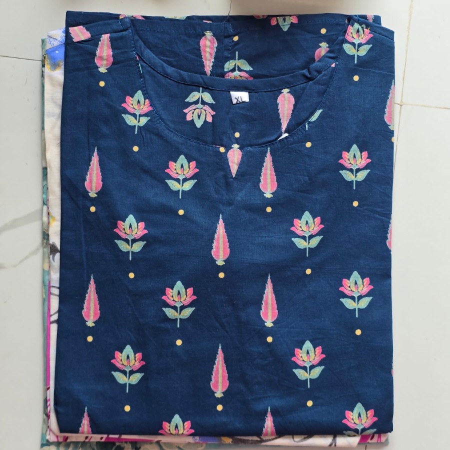 Midnight Bloom Printed Short Kurta