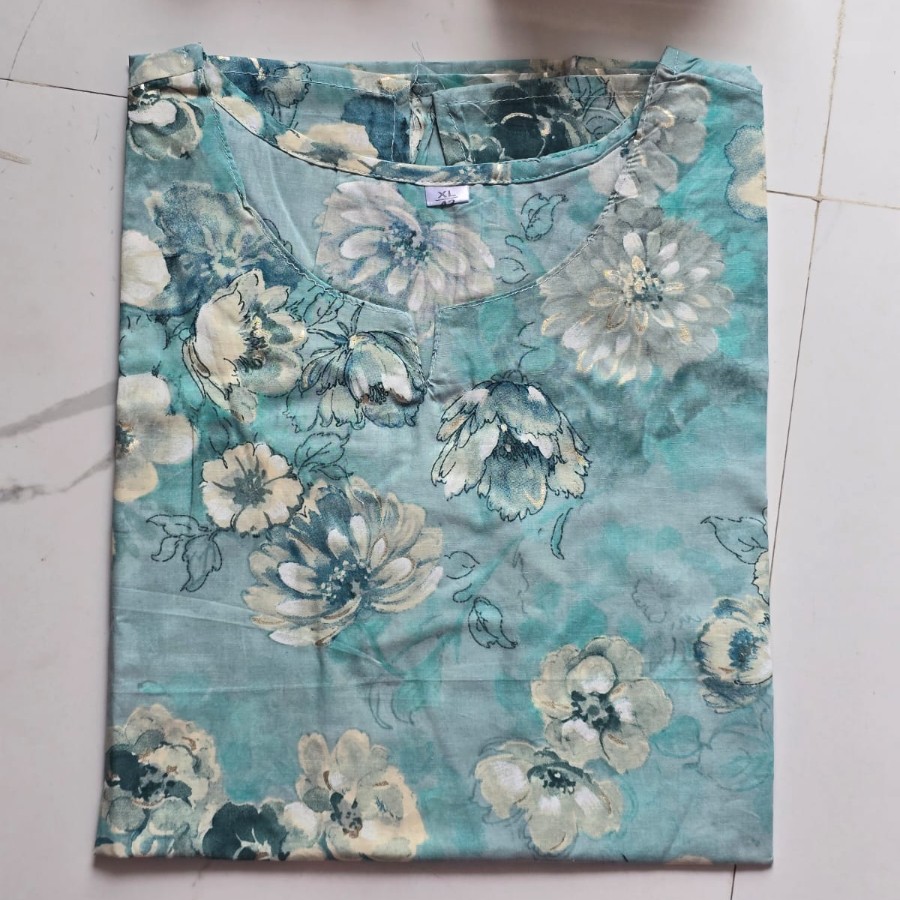 Aqua Blossom Printed Short Kurta