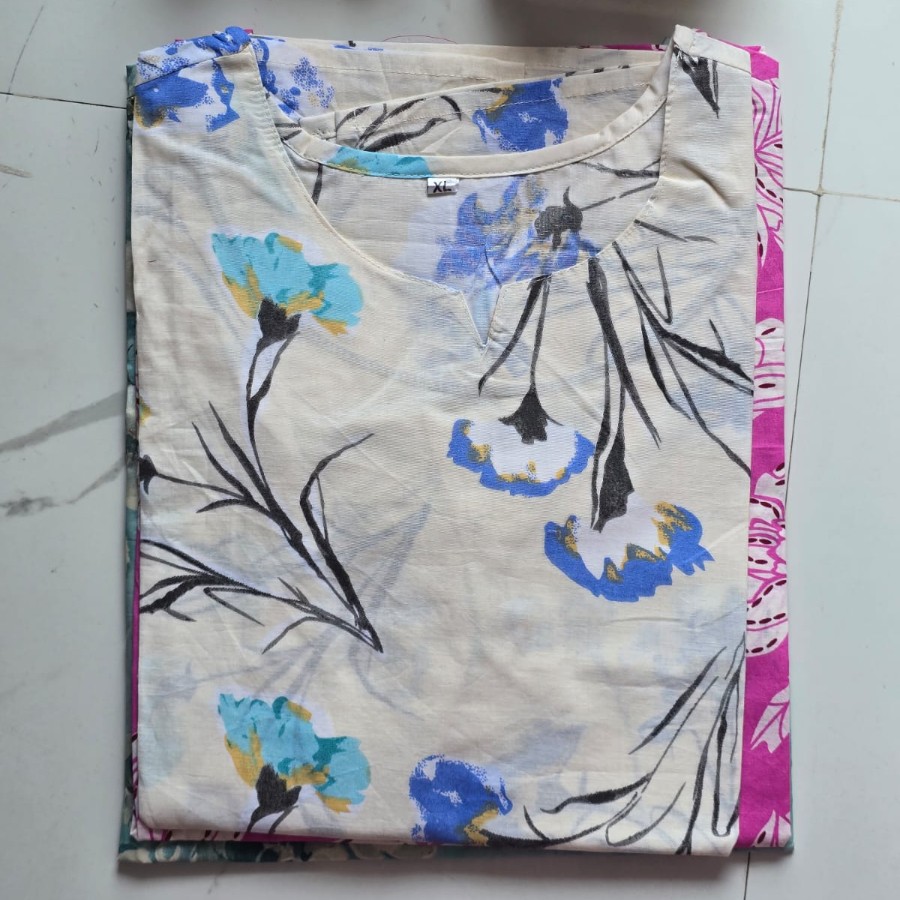 Ivory Bloom Printed Short Kurta