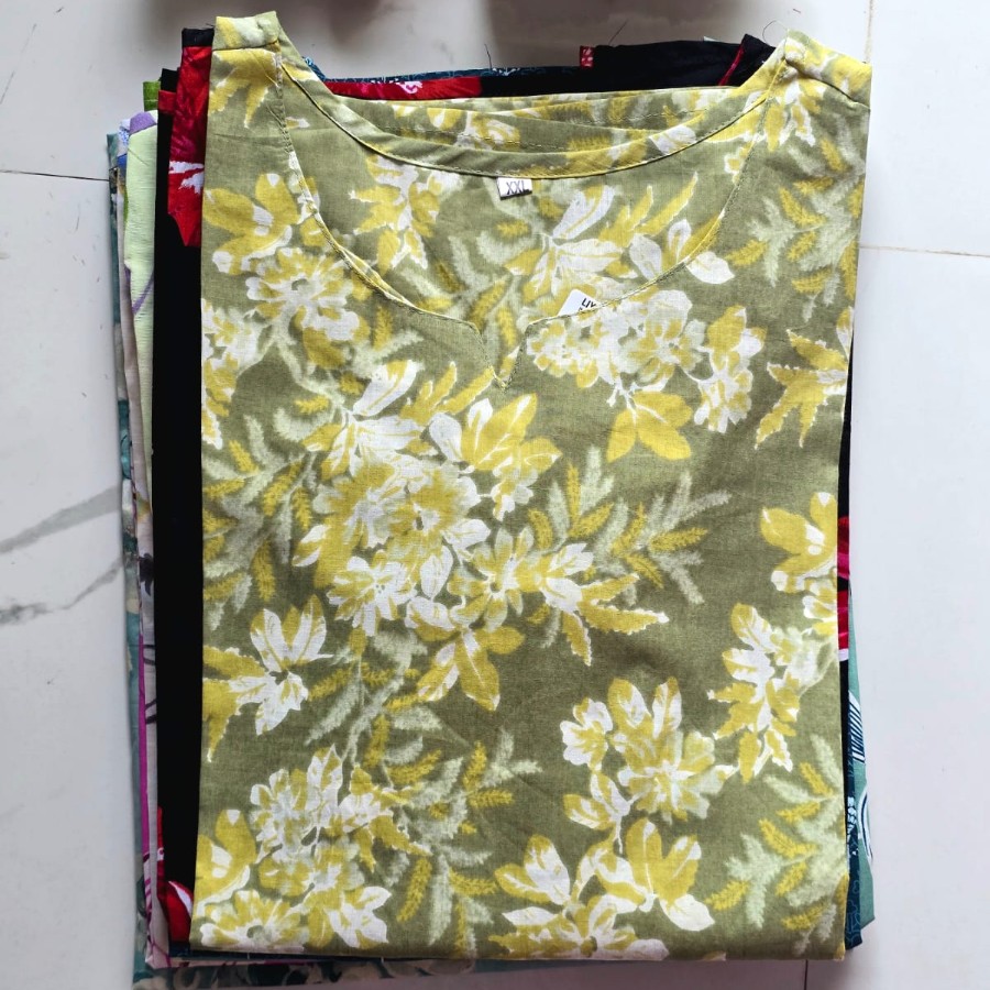 Olive Blossom Printed Short Kurta