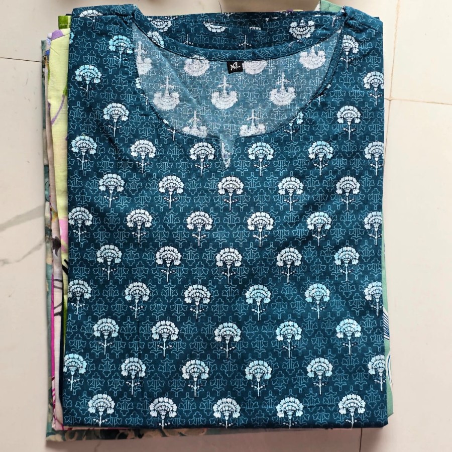 Teal Heritage Printed Short Kurta