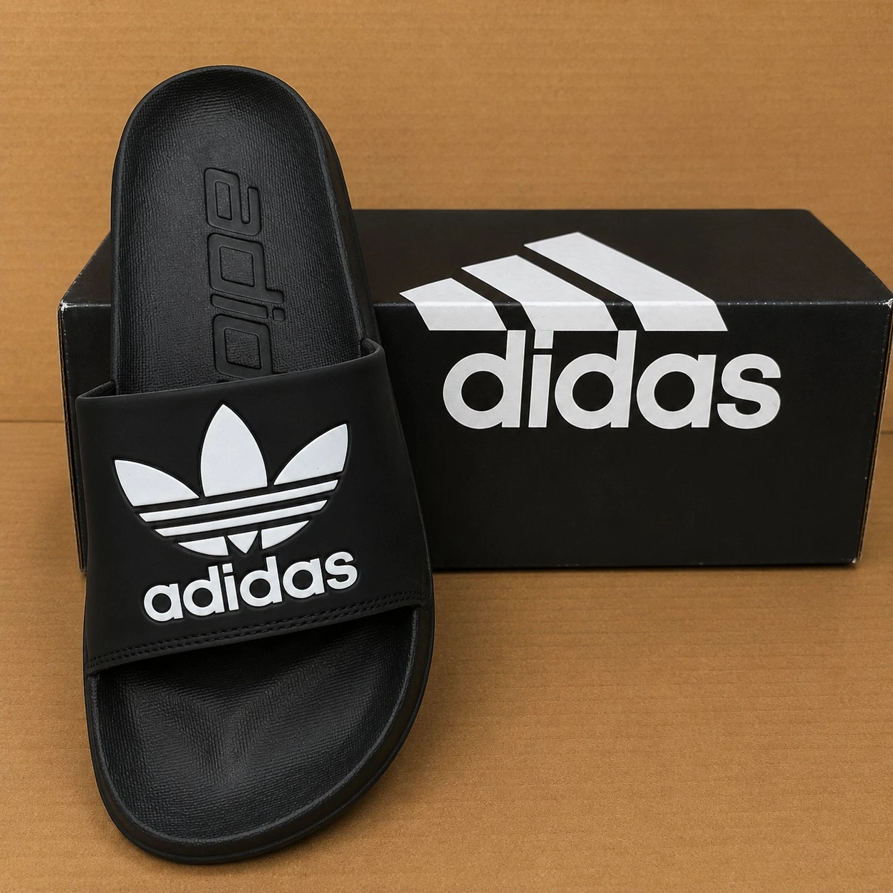 Black Adidas Style Slide Sandals