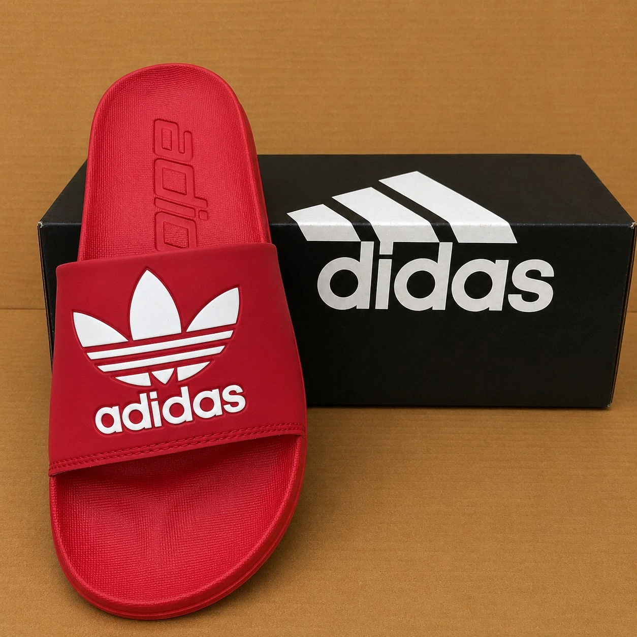 Red Adidas Style Slide Sandals