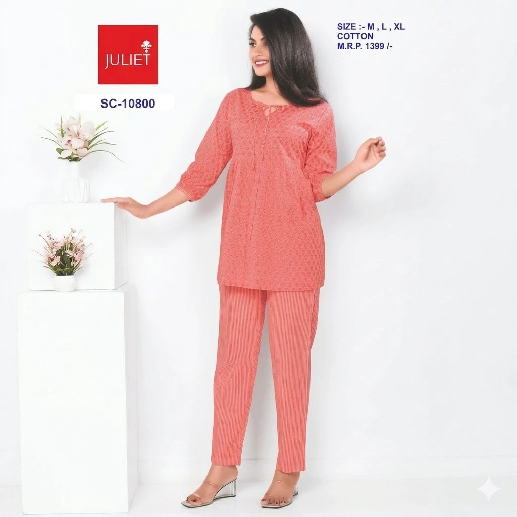 Juliet Cotton Co-ord Night Suit – Peach