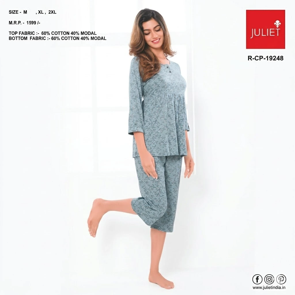 Juliet Blue Floral Capri Night Suit
