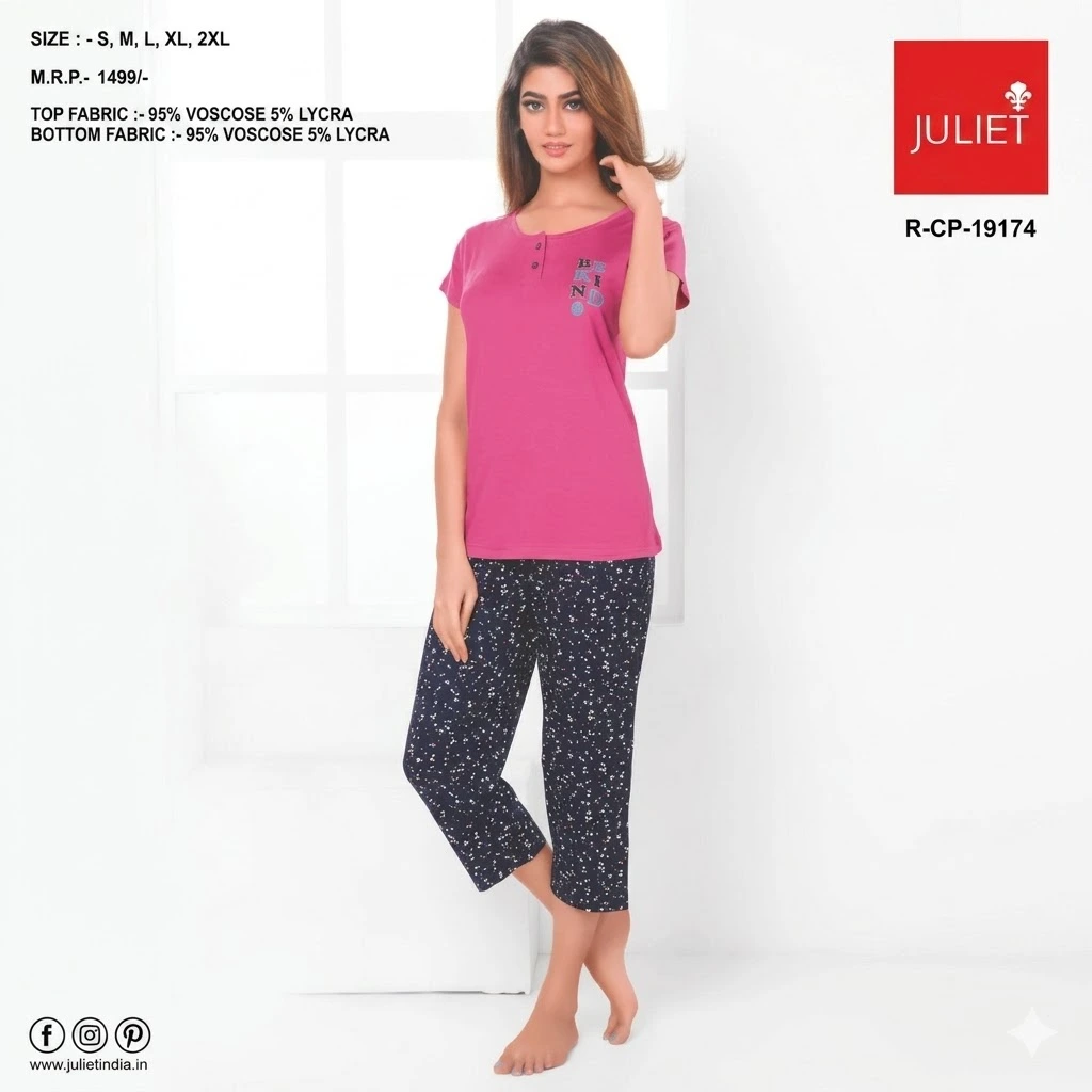 Juliet Pink Printed Capri Night Suit