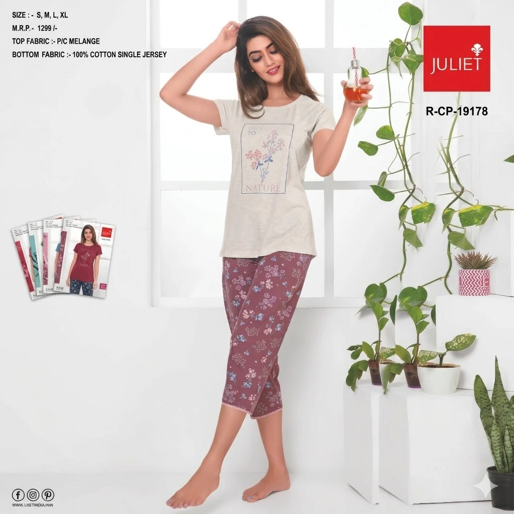 Juliet Nature Print Capri Night Suit
