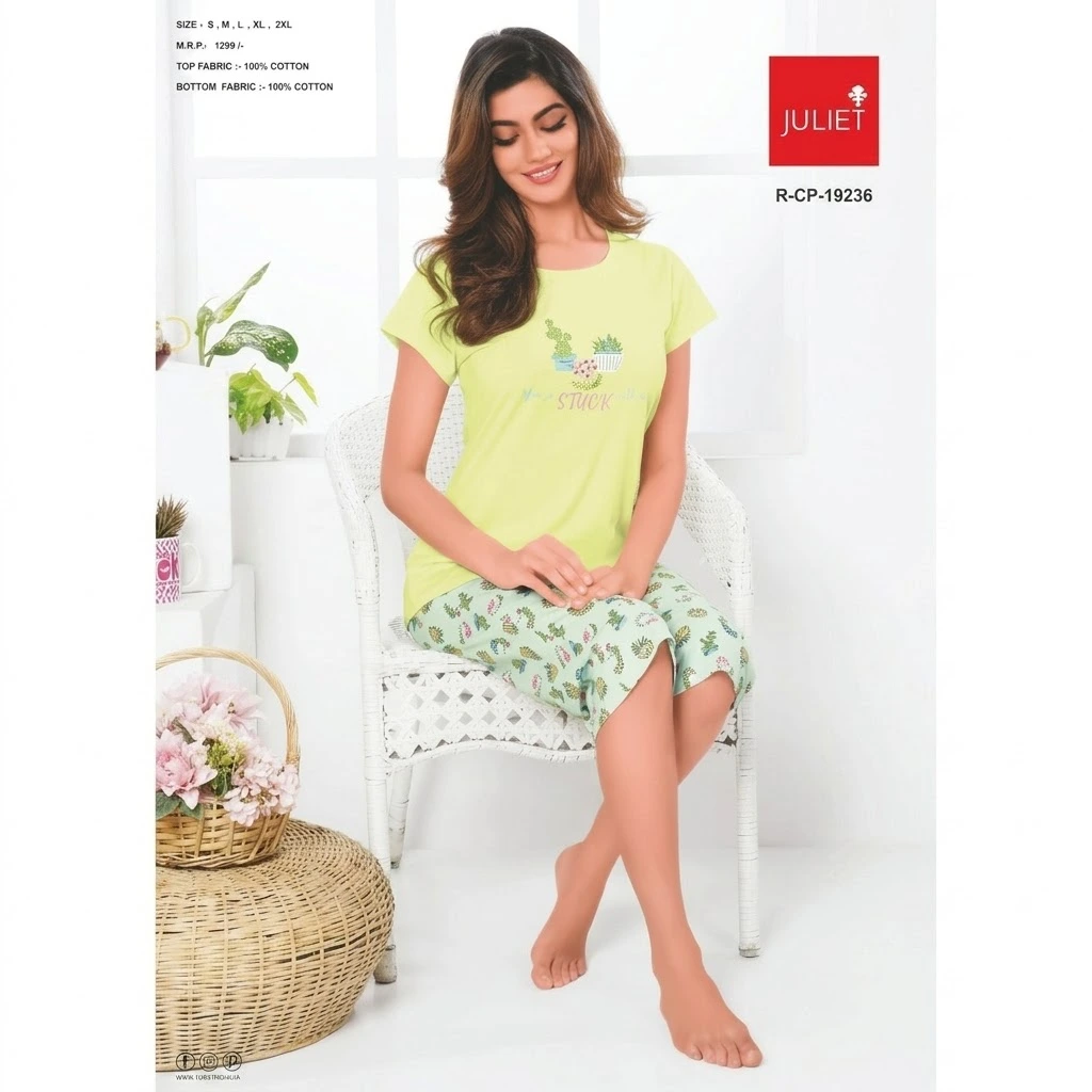Juliet Lime Green Capri Night Suit