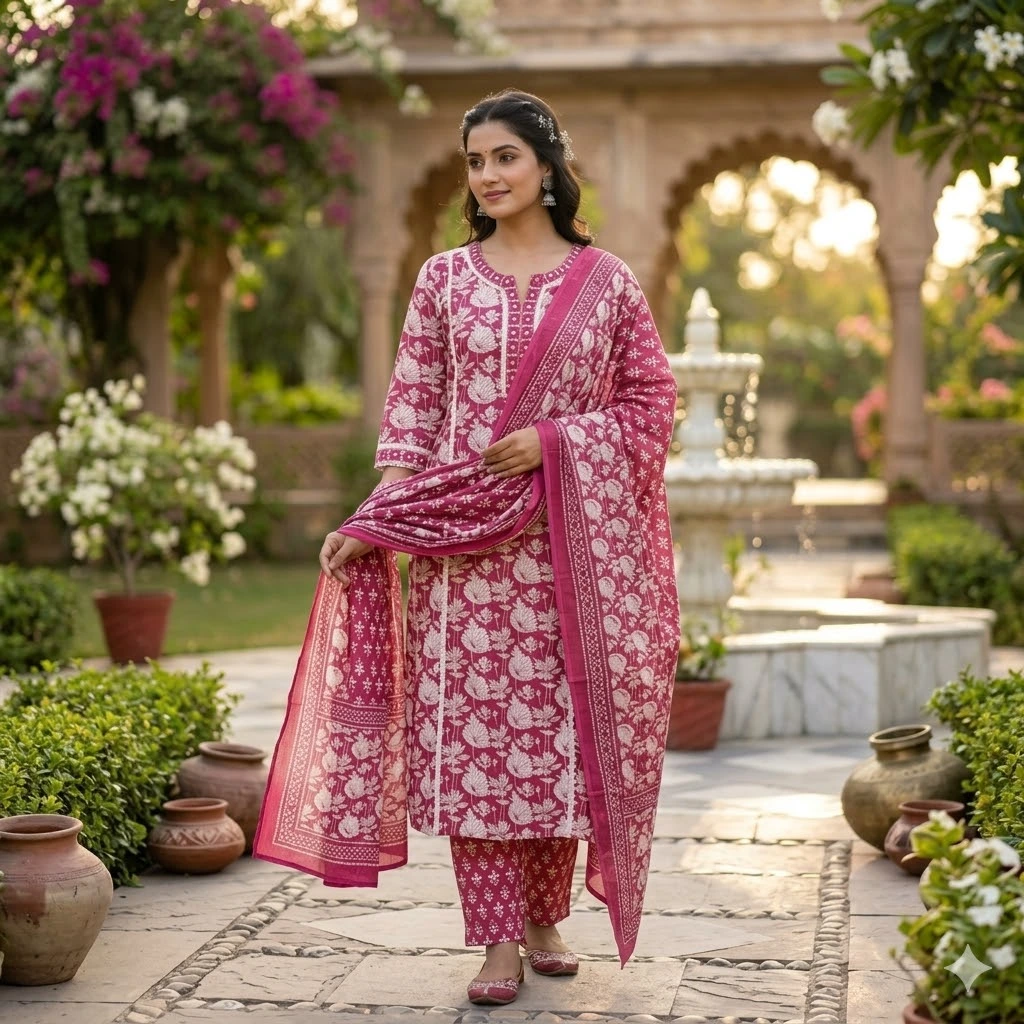 Pink Floral Printed 3PC Suit Set