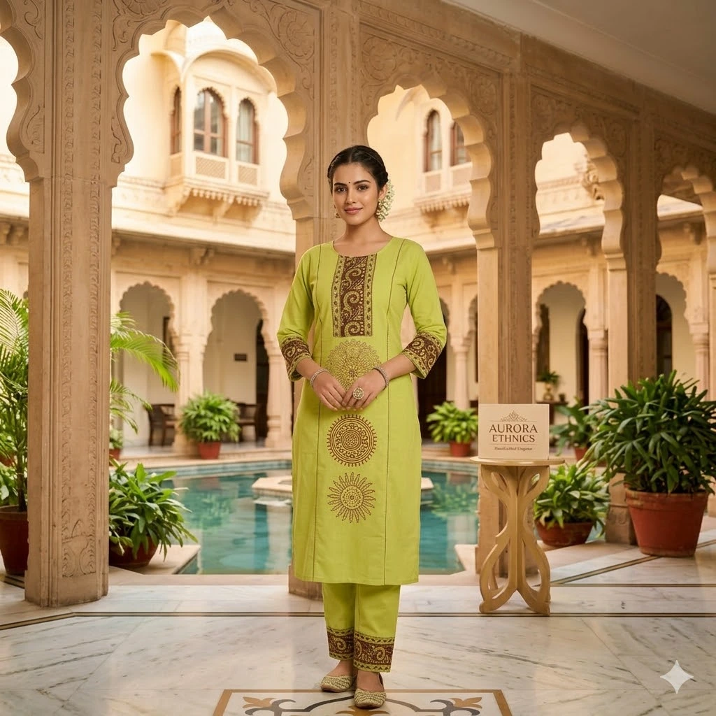 Lime Green Embroidered Kurta Set