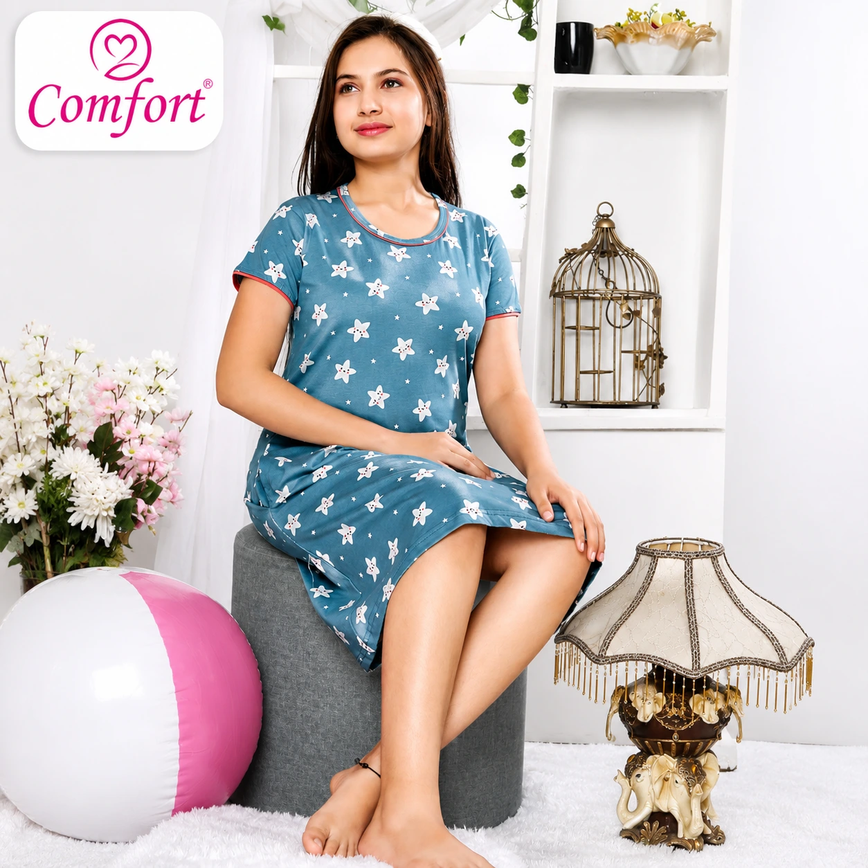 Comfort Star Print Girls Nighty